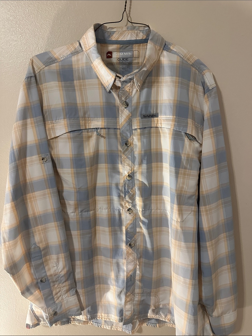 Simms Men’s Blue and Cream Plaid Button-Down Shirt